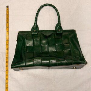 Patricia Nash Woven Leather Satchel Handbag in Foliage Green